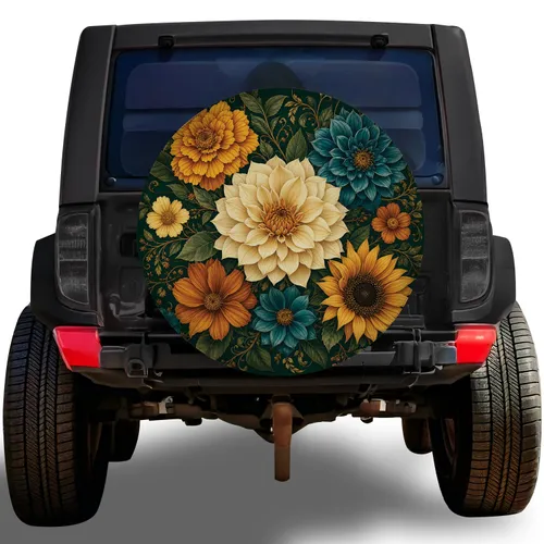 Vintage Botanical Dahlia Floral Garden Style For Nature-Loving Road Trip Adventurers Spare Tire Cover