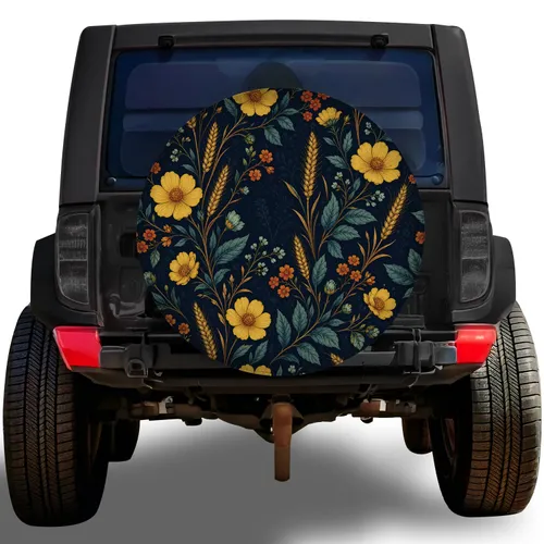 Vintage Botanical Floral Navy for Outdoor Adventure Lovers and Road Trip Vehicles Spare Tire Cover