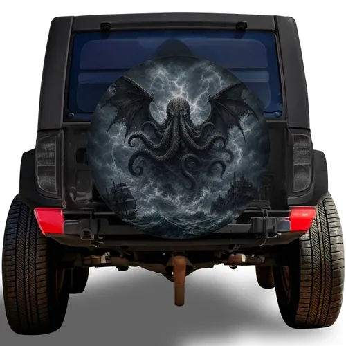 Colossal Winged Kraken Storm Scene For Gothic Fantasy Ocean Adventure Vehicle Trips Spare Tire Cover
