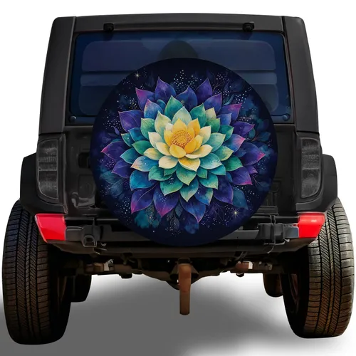 Luminous Lotus Mandala Starry Night Mystical Outdoor Adventure Gift For Boho Travelers Spare Tire Cover