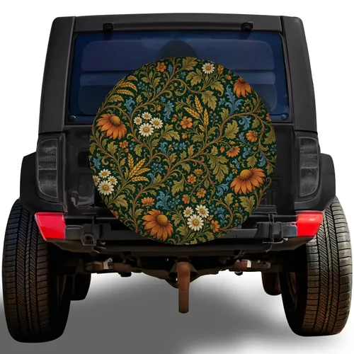 Vintage Botanical Floral Damask For Garden Lovers Outdoor Adventure Vehicle Decor Spare Tire Cover