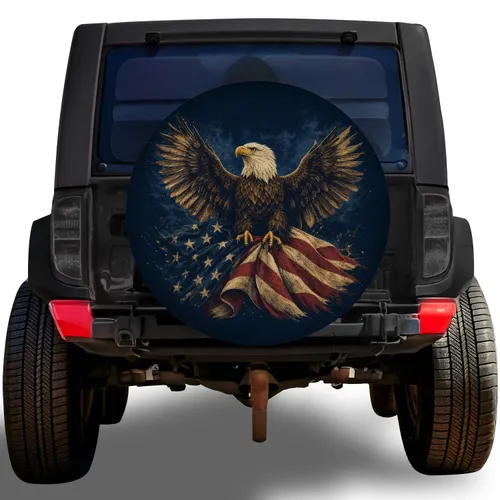 Bald Eagle American Flag Patriotic Outdoor Adventure Decor for Veterans and Jeep Owners Spare Tire Cover
