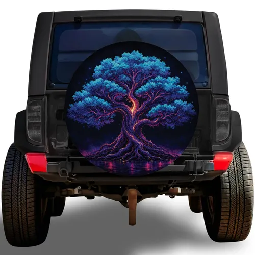 Neon Tree Of Life Cyberpunk Fantasy For Night Driving SUVs And Outdoor Adventurers Spare Tire Cover