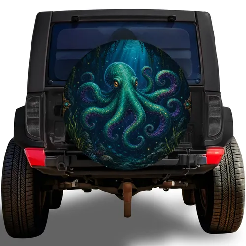 Luminous Teal Octopus Deep Sea Fantasy Ocean Adventure Vehicle Decor For Scuba Divers Spare Tire Cover