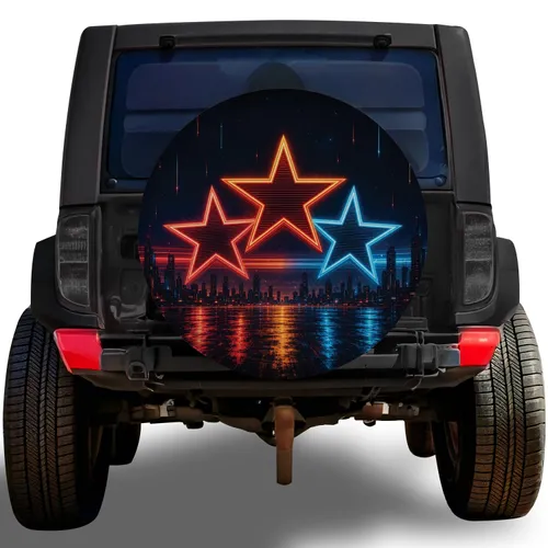 Neon Three Star Night City Retro Futurist Road Style For Urban Vehicle Enthusiasts Spare Tire Cover