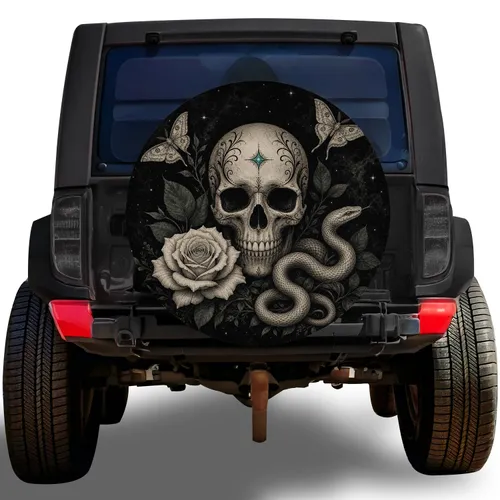 Gothic Skull Rose Snake Moth Art For Dark Romantic Road Trips And Alternative Drivers Spare Tire Cover