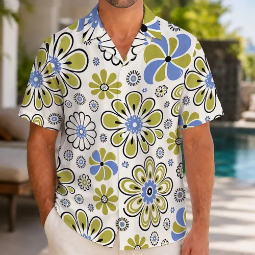 Retro Tropical Geometric Flowers for Beach Vacations, Resort Wear, and Island Getaways Hawaiian Shirt