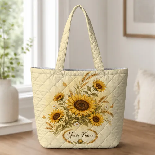 Golden Sunflowers And Wheat For Autumn Market Days, Travel, And Daily Carry For Women Quilted Tote Bag
