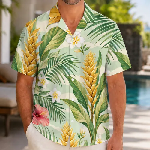 Tropical Ginger Palm Florals For Beach Vacation Resort Wear And Island Getaways Style Hawaiian Shirt