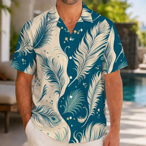 Tropical Feather Colorblock Resort Style for Beach Vacations and Island Getaways Hawaiian Shirt
