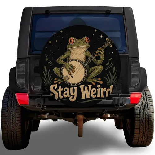 Vintage Tree Frog Playing Banjo for Camper Travel, Road Trips and Outdoor Music Lovers Spare Tire Cover