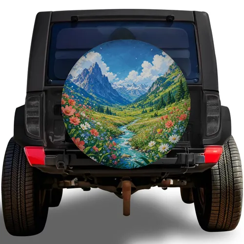 Alpine Wildflower Valley Mountain Landscape For Summer Road Trips And Outdoor Lovers Spare Tire Cover