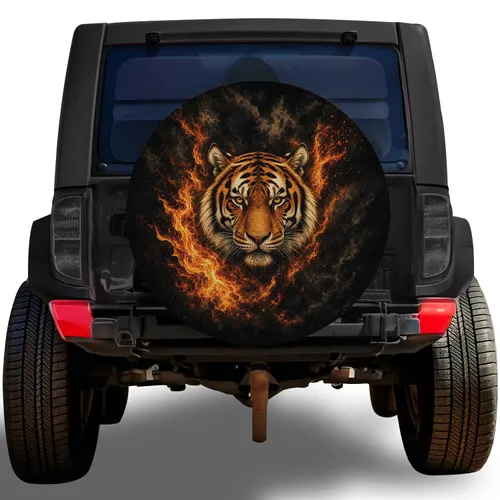 Fiery Bengal Tiger Head For Rugged Off Road Adventures SUV And Truck Enthusiasts Spare Tire Cover