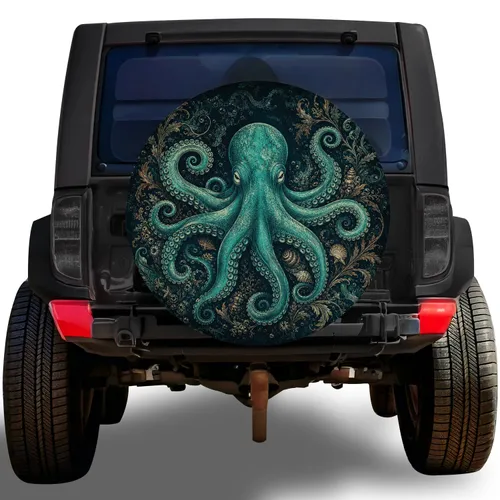 Turquoise Octopus Marine Crest For Nautical Adventure Travelers And Coastal Road Trips Spare Tire Cover