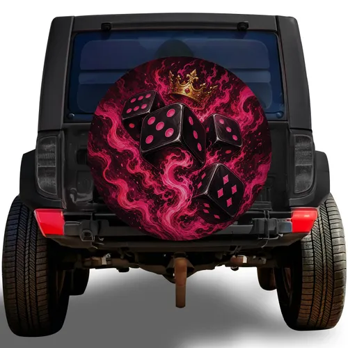 Black Flame Dice and Crown for Casino Night Road Trips and Bold Streetwear Style Spare Tire Cover