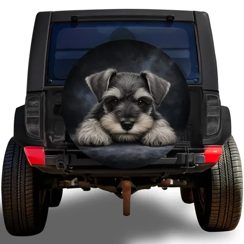 Realistic Miniature Schnauzer Puppy Portrait for Dog Lovers Road Trip Style Gift Spare Tire Cover