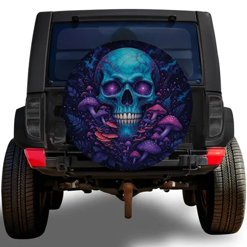 Glowing Mushroom Skull Fantasy Art For Gothic Camping And Off Road Adventure Lovers Spare Tire Cover