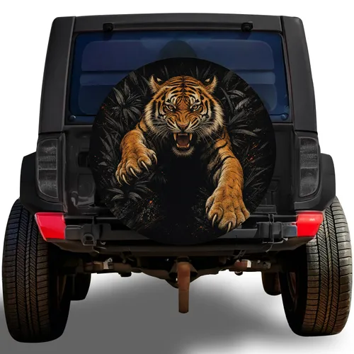Charging Bengal Tiger For Off Road Travel, Camping And Wildlife Adventure Road Trips Spare Tire Cover