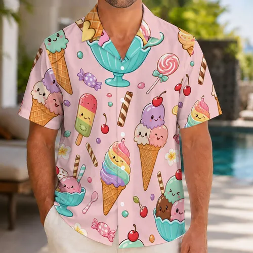Kawaii Ice Cream And Candy Dessert Motifs For Beach Vacation Summer Style Enthusiasts Hawaiian Shirt