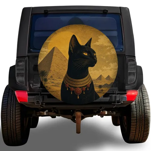 Egyptian Black Cat And Pyramid Desert Scene For Road Trip And Desert Adventure Lovers Spare Tire Cover