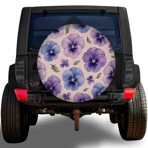 Purple Pansy And Viola Floral Garden Style For Jeep RV Camping Road Trip Outdoor Lovers Spare Tire Cover
