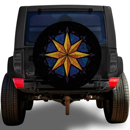 Stained Glass Compass Star for Off Road Adventure and Outdoor Travel Enthusiasts Spare Tire Cover
