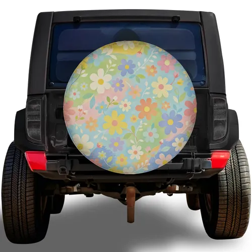 Pastel Retro Daisy Garden Florals For Cheerful Weekend Road Trips And Spring Adventures Spare Tire Cover