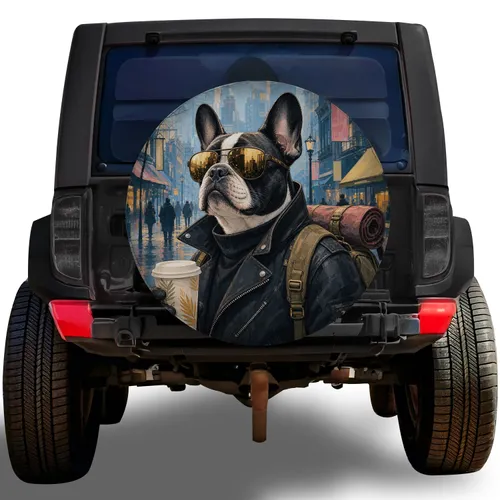 French Bulldog Coffee Lover Urban Traveler Style Gift For Jeep RV And Camper Owners Spare Tire Cover