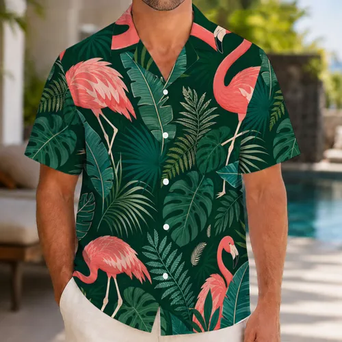 Coral Flamingos And Jungle Foliage For Resort Vacations, Beach Trips And Island Escapes Hawaiian Shirt