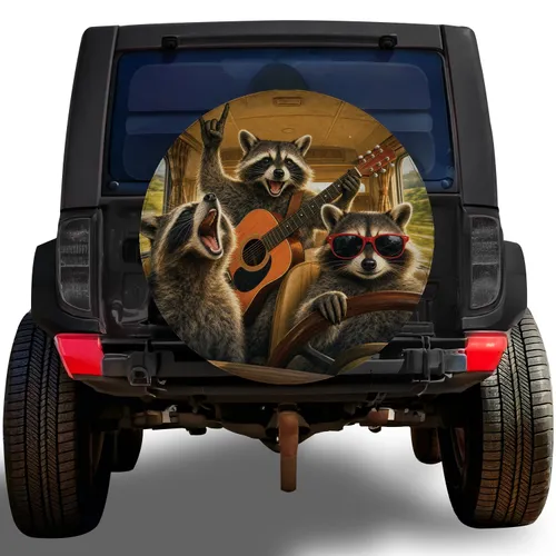 Raccoon Road Trip Guitar Band For SUV Camping Music Lovers And Adventure Gift Giving Spare Tire Cover