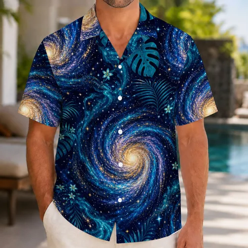 Celestial Tropical Spiral Galaxies For Beach Vacations And Resort Nightlife Lovers Hawaiian Shirt