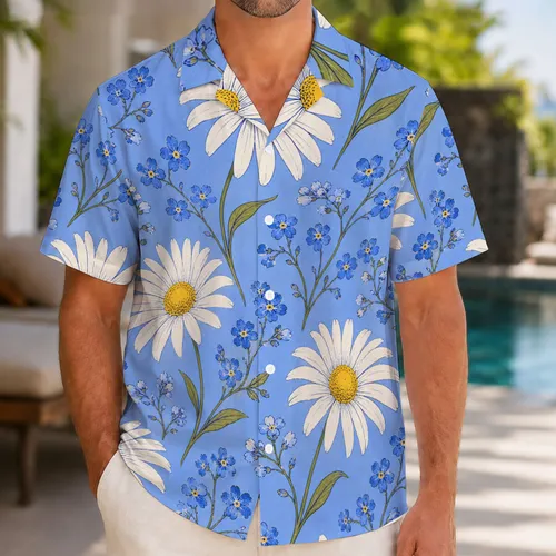 Blue Daisy Floral Botanical Garden for Beach Vacations, Resort Trips and Summer Getaways Hawaiian Shirt