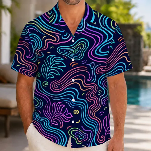 Neon Tropical Ocean Contour Lines For Resort Nights And Psychedelic Surf Style Wear Hawaiian Shirt