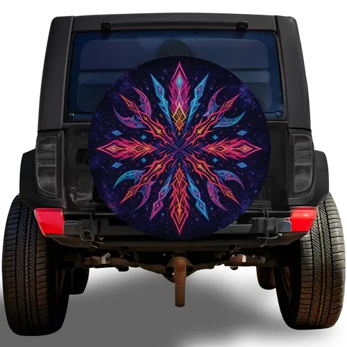 Neon Cosmic Starburst With Crystal Rays For Night Road Trips And Adventure Vehicles Spare Tire Cover