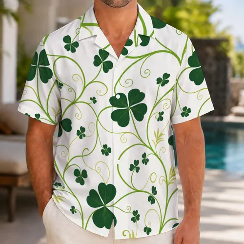 Clover Vine Botanical Resort Camp Shirt for Beach Vacation and Summer Travel Men Hawaiian Shirt