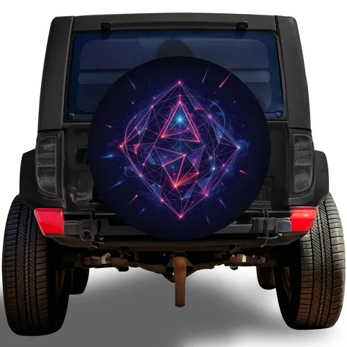 Neon Cosmic Geometric Lattice for Futuristic Road Trips and Sci Fi Space Art Fans Spare Tire Cover