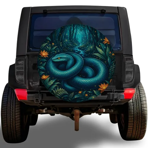 Blue Green Serpent Forest Scene For Off Road Adventure Vehicle Nature Lovers And Campers Spare Tire Cover