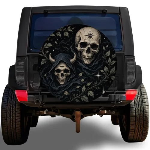 Gothic Dual Skull Night Sky Style For Dark Adventure Jeeps And Halloween Road Trips Spare Tire Cover