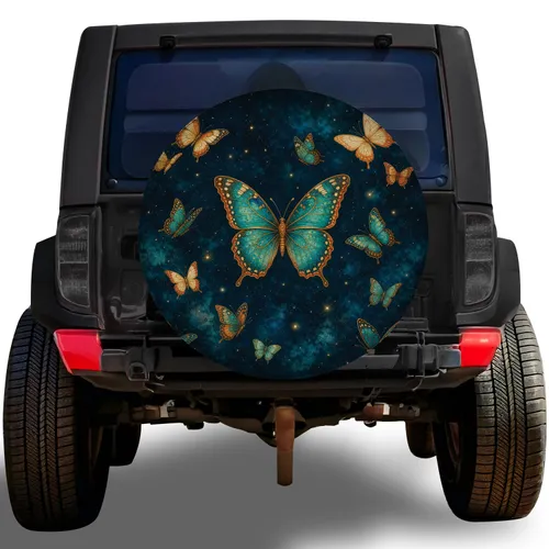 Turquoise Butterfly Garden For Outdoor Adventure SUVs And Nature Loving Drivers Gift Spare Tire Cover