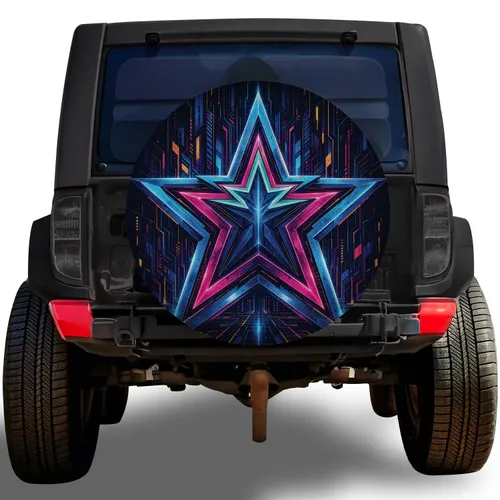 Neon Five Point Star Emblem For Retro-Futurist Night Driving Adventure SUV Owners Spare Tire Cover