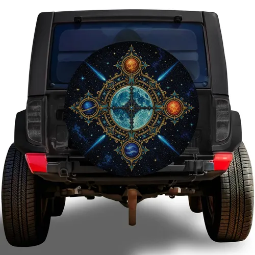 Vintage Celestial Moon Compass Cosmic Starfield For Night Road Trips And Stargazers Spare Tire Cover