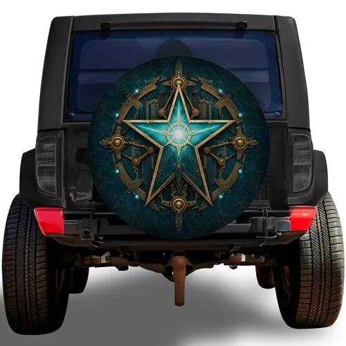Mystical Mechanical Turquoise Star Emblem For Fantasy Adventure Vehicles And Jeeps Spare Tire Cover