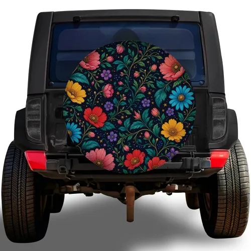 Midnight Botanical Wildflowers For Colorful Adventure SUVs And Camping Vehicles Spare Tire Cover