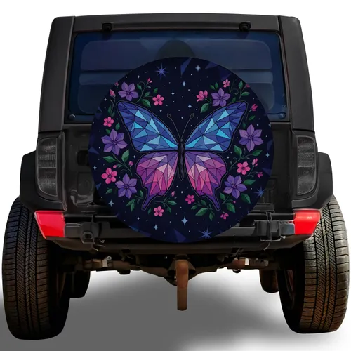 Geometric Butterfly Night Sky Florals For Boho SUV Camping And Road Trip Adventures Spare Tire Cover