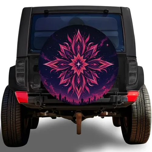 Celestial Flower Mandala Urban Skyline Night Drive Style For Cosmic City Art Lovers Spare Tire Cover