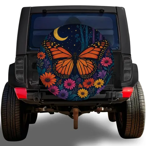 Monarch Butterfly Moonlit Wildflower Garden for Nature Loving Adventure Vehicles Spare Tire Cover