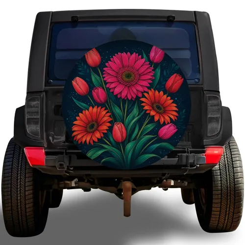 Vibrant Floral Bouquet For SUV Road Trips, Garden Lovers And Colorful Outdoor Style Spare Tire Cover