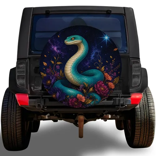Turquoise Serpent Wildflowers Stargazing Mystical Night Road Trip Adventure Lovers Spare Tire Cover
