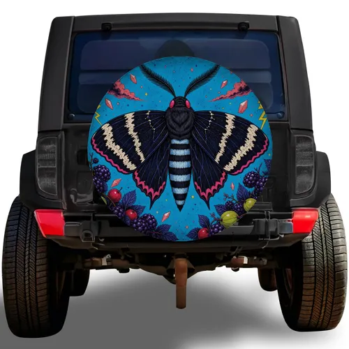 Neon Giant Moth With Berries And Lightning For Gothic Night Drive Style Enthusiasts Spare Tire Cover