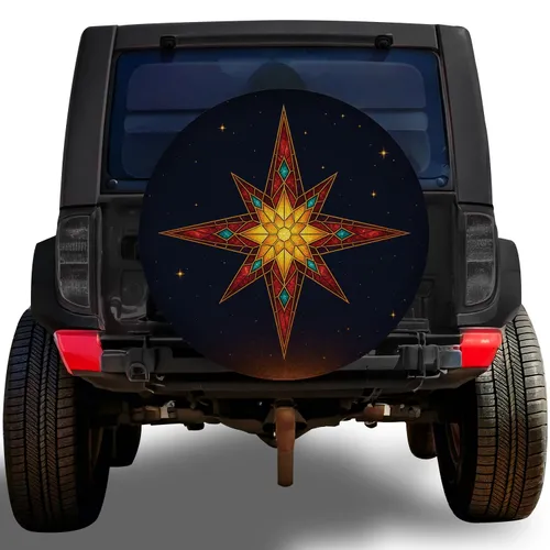 Celestial Stained Glass Starburst for Night Sky Adventure Vehicles, Campers, and RVs Spare Tire Cover
